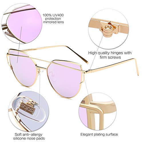 SOJOS Cat Eye Sunglasses for Women Fashion Designer Style Mirrored Lenses SJ10014
