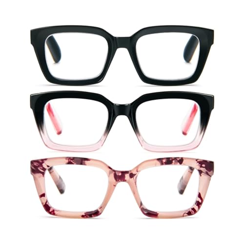 Lista de Mujer con Lentes de esta semana. 50 SUFFIC 3Pcs Lentes para Computadora Marco cuadrado con estilo para Mujeres y Hombres, Anteojos de Bloqueo de Luz Azul, Gafas de Filtro de Luz Azul para Anti Tensión de Ojos