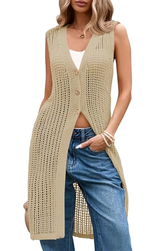 Image of Cakulo Women's Sleeveless Crochet Cardigan Boho Long Vest