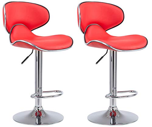 CLP Lot De 2 Tabourets De Bar Las Vegas V2 en Similicuir I Set De Chaises Hautes avec Piètement Et Repose-Pieds en Métal I Hauteur Réglable, Couleur:Rouge, Couleur du Cadre:Chrome