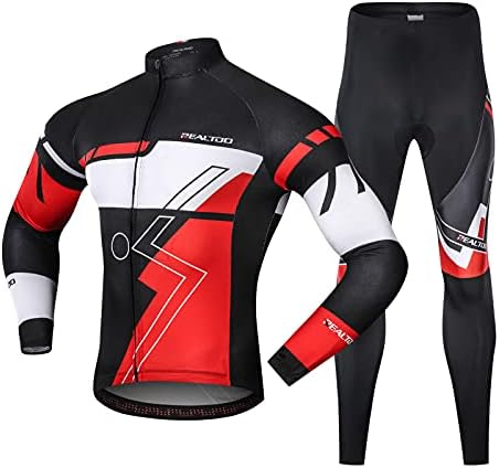 Lixada Men's Cycling Suit Long Sleeve Sportswear Windproof Cycling Clothing Set with Thermal Fleece Jersey + 3D Padded Pants Trousers