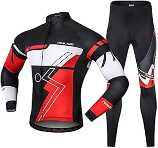 Lixada Men's Cycling Suit Long Sleeve Sportswear Windproof Cycling Clothing Set with Thermal Fleece Jersey + 3D Padded Pants Trousers