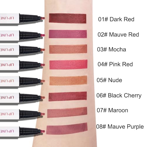 Image of 2Pcs Longwear Liquid Lip Liner Stain Marker Pen Set Long Lasting Waterproof, Dark Ruby Red Matte Semi Permanent 24 Hour Lip Liner and Lipstick Combo, Color Stay Lipliner All Day, Lips Stain peel off