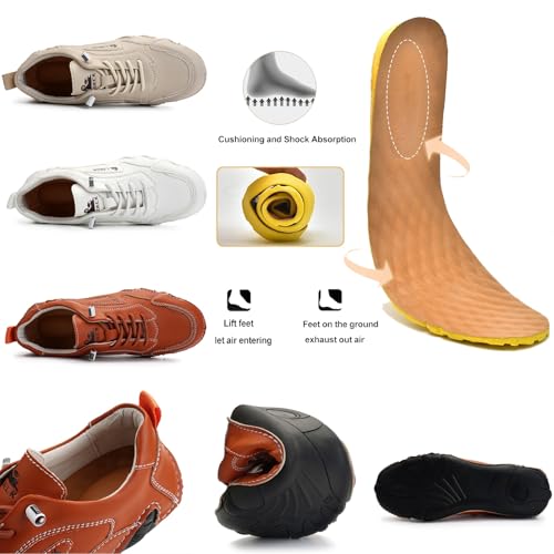 Women Italian Handmade Leather Walking Shoes, Outdoor Waterproof Non Slip Beck Shoes Casual Lightweight Comfortable Slip-on Minimalist Sneakers Soft Soled Loafers(Beige,US 9)2