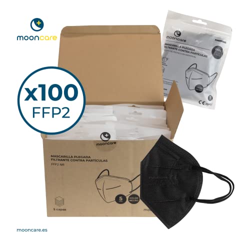 Miniatura 2 de Mooncare Mascarillas Ffp2 Certificada Homologada Ce, Pack 100 50 Unidades, Talla Para Adulto, 5 Capas, Eficacia Filtración 94 Negra