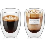 2er Set 350 ml Thermogläser Doppelwandig, Borosilikatglas Latte Macchiato Gläser Doppelwandig, Doppelwandige Kaffeegläser & Teegläser isolierend für Espresso, Cappuccino, Tee, heiße & kalte Getränke