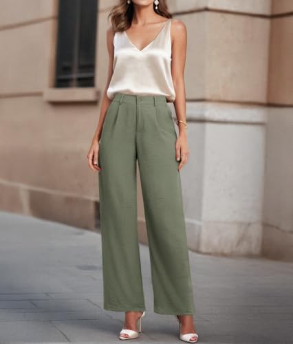 Image of Feiersi Womens Casual Wide Leg Pants High Waisted Button Down Straight Long Trousers Palazzo Pants
