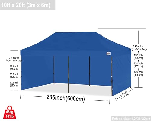 Image of ABCCANOPY Heavy Duty Easy Pop up Canopy Tent with Sidewalls 10x20, Navy Blue