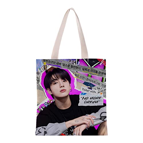 Elibeauty Kpop BTS #013 Sac à bandoulière en toile pour 9ème anniversaire de BTS, sac fourre-tout décontracté de grande capacité, sac de courses réutilisable, cadeaux pour fans Cover
