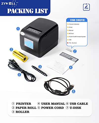 Zywell Thermal Receipt Printer, Zy908 Pos Printer, 80Mm Direct Thermal, Usb Port, Support Windows/Mac/Android #TOP5