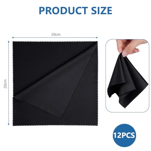 ACWOO 12 Pcs Paños de Limpieza de Microfibra para Gafas, Gamuza Limpia Gafas, Gafas Paño, Paños de Limpieza de Lentes Reutilizables, Para Lentes, Pantallas, Tabletas, Anteojos, Negro (20 X 20 Cm) - imagen 3