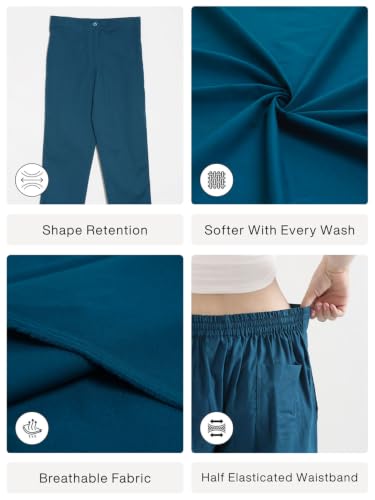Image of SAADAA Women's Airy Linen Straight Pants | Regular Fit Trousers | Half Elasticated with Drawstrings & Buttons | 4 Pockets | Everyday & Office Wear