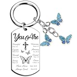 Christian Gifts Butterfly Inspirational Keychain - Religious Bible Verse Keyring Blue Butterflies Key Chain Gift for Women, Godmother, Priests, Daughter, Sister, Friend, Teen Girl, Mom, Catholic