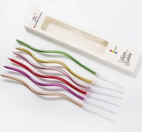 Image of Unscented Party Twisty Metallic Multicolor Spiral Candles-6Pc, Twisty Candles for Birthday, Baby Shower, Wedding Anniversary Party & Cake Decoration