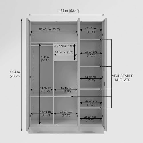 Image of Interio by Godrej Almirah Slimline 3-Door Steel Almirah, Cupboard for Clothes (Royal Ivory), 1-Year Warranty, 7 Shelves, 1 Locker, Curvilinear Mirror