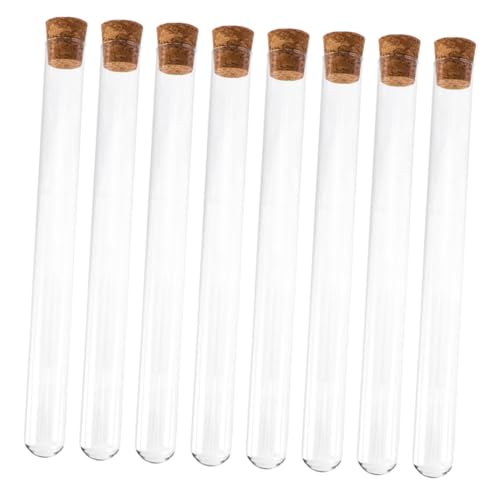 Toyvian 8個 ガラス試験管 入り 平口丸底プ コルク栓付き 密閉可能 耐熱化学薬品対応 液体保存 実験用サンプル容器 携帯便利