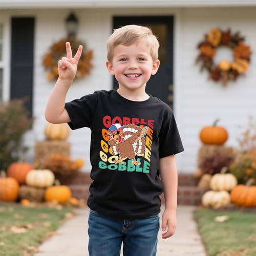 Thanksgiving Shirt Boys Girls Cute Turkey Graphic T-Shirt Thankful Cotton Short Sleeve Tee 1-10 Years2