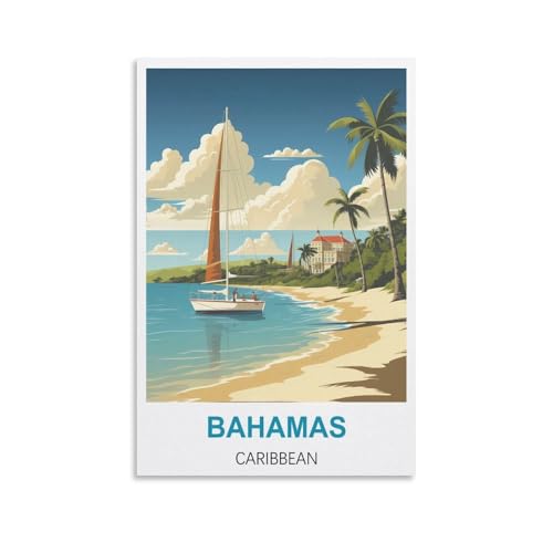 NPRZM Plaque en étain rétro Bahamas Caraïbes, affiche, décoration murale pour café, bar, restaurant, pub, 15 x 30 cm