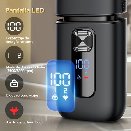 Brightup Afeitadora Eléctrica Hombre, Máquina de Afeitar con Recortador Emergente, Recargable USB-C, 150 Min de Uso, Resistente al Agua y Sin Cable, Doble Hoja Flotante para Afeitado Apurado, Negro - imagen 5