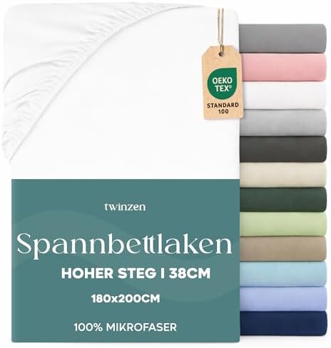 Twinzen - Spannbettlaken 180x200 cm - 100% Mikrofaser - Steghöhe 35cm | Weiß · Ultraweich · OEKO-TEX Zertifiziert · Bettwäsche 2 Personen · Für hohe Matratzen · Atmungsaktiv · Pfle
