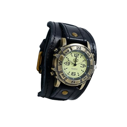 budiniao Regalos Maravillosos de Reloj Punk Vintage con Correa Ancha Ajustable Pulseras de Reloj Punk Vintage Resistentes y duraderas, Negro