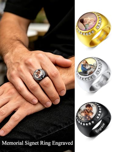 Custom4U Personalized Rings for Men,Photo & Name Engraved Sizes 13 - image 4