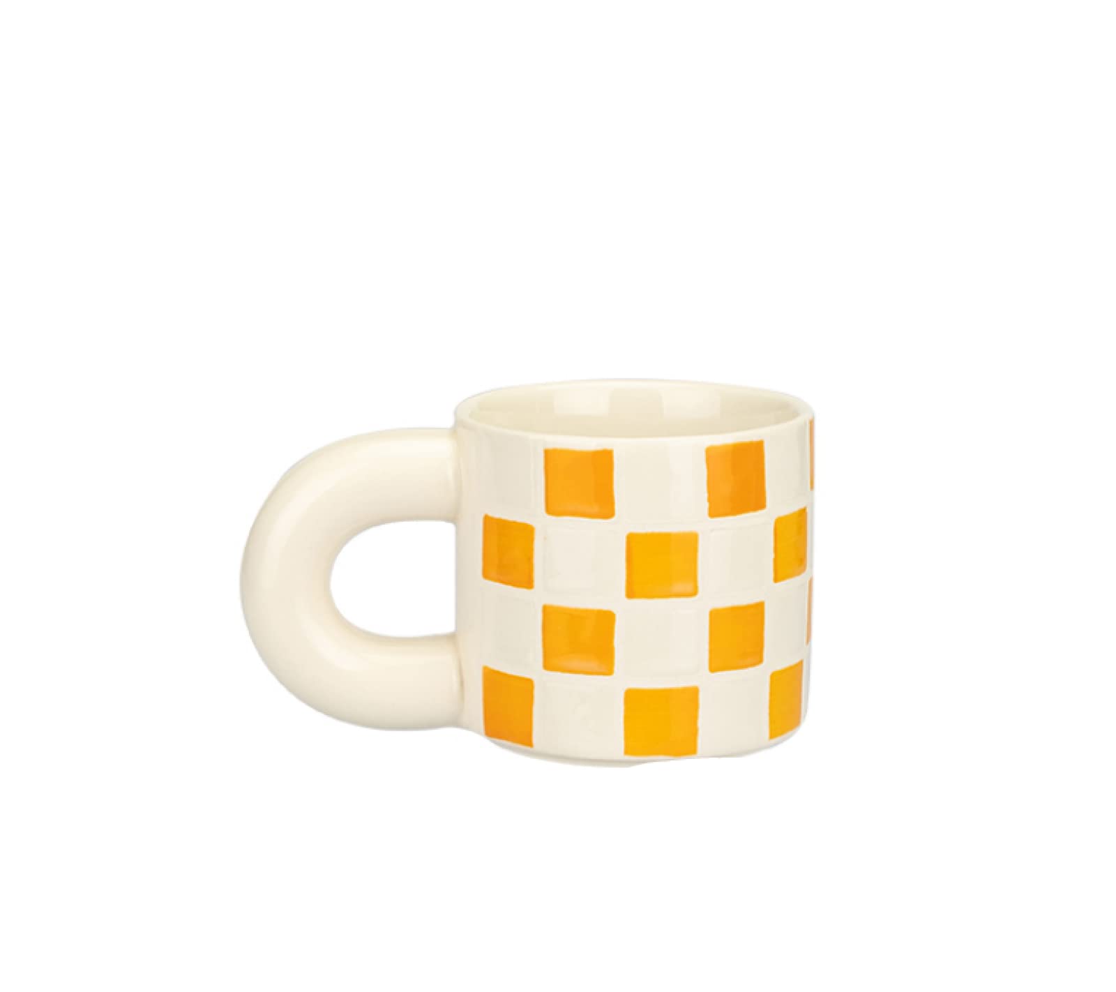 Kaffeetasse Tassen Kaffeebecher Tasse Mit Becherbecher In Wind Nordische Keramik-Wassertasse Handbemalte Schachbrettgittertasse Haushaltsmilch-Kaffeetasse,Gelb Karierte Tasse