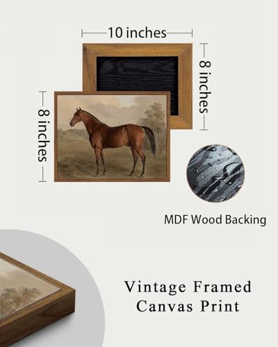 Image of KISSFOX Framed Wall Art Vintage Wall Decor Horse Pictures Equestrian Canvas Art Retro Animal Paintings Farmhouse Artwork For Bedroom Living Room Kitchen