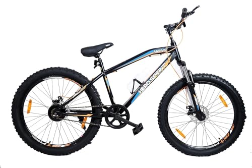 Image of Hero Sprint Monk Cycle in 24t Wheel Size with Extra Fat Tyres of 24 * 3.00 with Dual disc Brakes for Age Group 9 to 11 Years (Available in Black Orange Colour only)