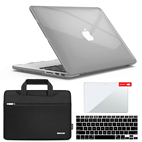 IBENZER Compatible with MacBook Pro 13 Inch Case 2015 2014 2013 end 2012 A1502 A1425, Hard Shell Case with Bag & Keyboard Cover & Screen Film for Old Version Mac Pro 13, Crystal Clear, R13-CYCL+3SP