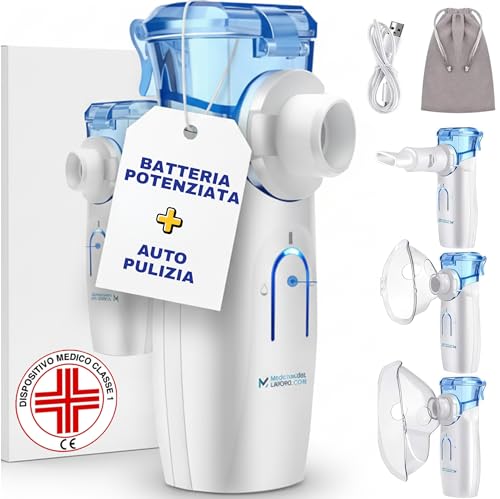 Medicinadellavoro.com - Aerosol Portatile Silenzioso, Porta USB-C con Batteria Ricaricabile e 2 Adattatori inclusi - Aerosol per Adulti e Bambini, Consigliato per Uso Domestico e in Viaggio