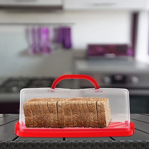 Mahiong 4 Pack Portable Bread Box With Handle, Plastic Rectangular Loaf Cake Storage Container, 4 Colors Bread Keeper With Transparent Lid For Carrying And Storing Banana Bread, Pumpkin Bread #TOP6