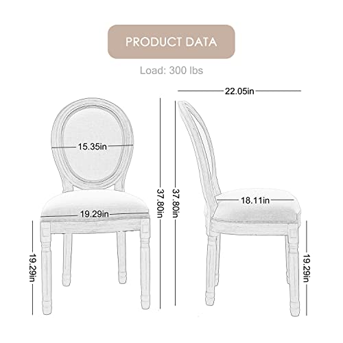 Kiztir French Country Dining Chairs Set Of 6, Vintage Chairs With Round Backrest, Mid Century Upholstered Dining Chairs With Solid Wood Leg For Dining Room Bedroom Kitchen Restaurant #TOP2