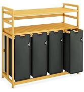 AdelDream Premium wasmand 200 liter, wassorteerder met 4 vakken en 2 planken, bamboe wasmand met