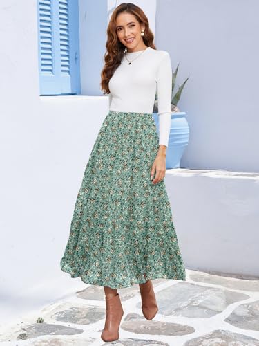 Image of NASHALYLY Women's Chiffon Elastic High Waist Pleated A-Line Flared Maxi Skirts