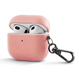 ZENIX DESIGN TECH Airpods4 用 ケース カラビナ付き 第4世代 PUレザー 保護 カバー ワイヤレス充電 対応 ZX-luxpods (ピンク)