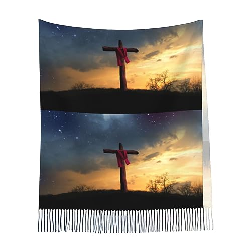 Helves Christian Cross Jesus Pattern Scarf Large Winter Shawl With Tassels Long Warm Wraps Blanket Scarves For Women Men