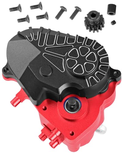 hopsupRC RC Gearbox Upgrades Part for 1/10 Axia 1 SCX10-AXI03004 Capra 1.9 UTB RC Crawler Car,Aluminum Gearbox Complete Transmission Case w/Spur Gear,Black&Red