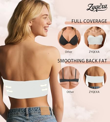 Strapless Bras for Women - Seamless Non-Slip Wireless Pad Bralette Clear Straps Tube Top Summer Bandeau Bra Pack4