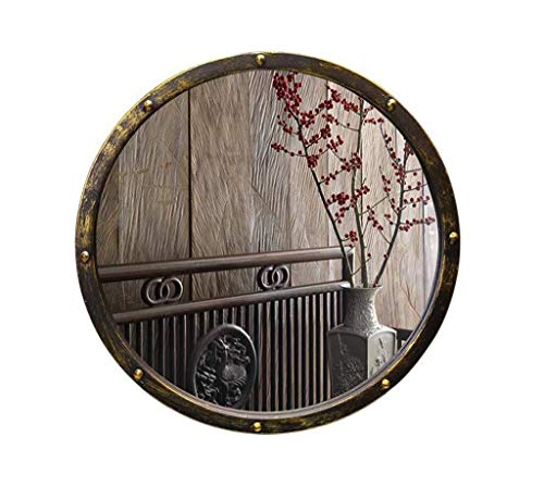 LOYOLR HOME Espejo de Lavabo Vintage de Hierro Forjado baño Antiguo Espejo de baño Redondo Antiguo Espejo Redondo de Arte Chino (Size : 50 * 50CM)