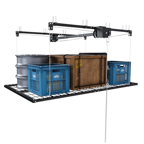 Japovker Garage Ceiling Storage Lift Racks, 4x8 FT Heavy-Duty All-Steel