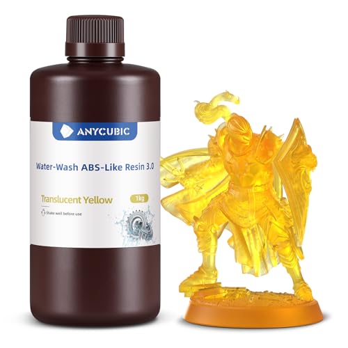 Image of ANYCUBIC Water Washable ABS-Like Resin 3.0, 3D Printer Resin, High Toughness and High Precision, Easy to Post-Process, Low Odor, Wide Compatibility for All LCD 3D Printers (Clear Yellow, 1kg)