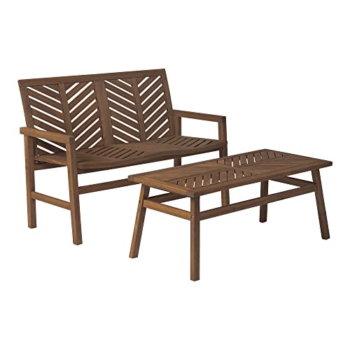 Sakona Home Modern 2-Piece Chevron Solid Acacia Wood Patio Chat Set - Dark Brown #TOP1