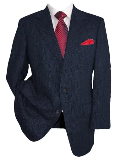 HUUTOE Tweed Blazer Men Vintage Casual Herringbone Tweed Suit Jackets Two Button Notch Lapel Wool Blend Sports Coat