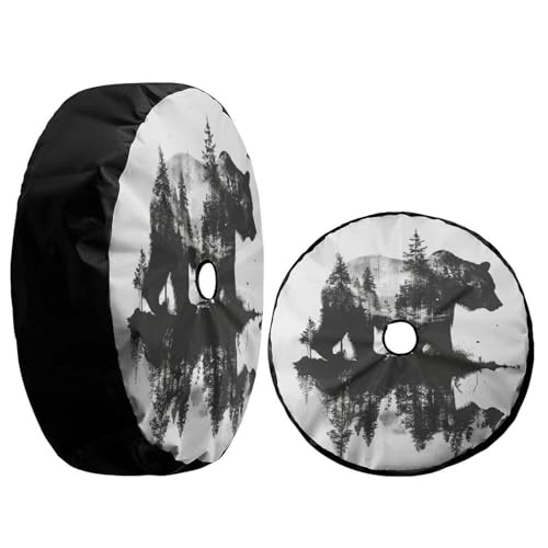 Image of Delerain Bear and Tree Spare Tire Cover with Backup Camera Hole Wheel Protectors Sun Protector Waterproof for Trailer RV SUV Truck and Many Vehicle(16 Inch for Diameter 29 inch-31 inch)