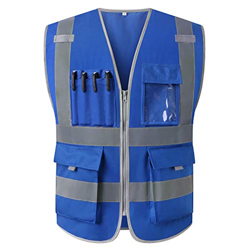 Visindark Blue Reflective Safety Vest With 9 Pockets - High Visibility Work Vest For Men & Women - View #14
