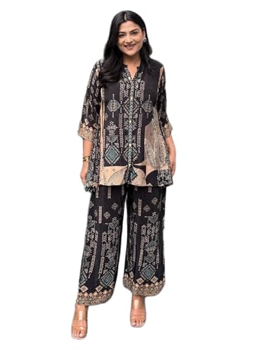Image of Asmeriyo Women Printed Co Ord Set with Side Pocket | Women 2 Pic Kurta Set I Fancy Kurta Set | Stylish Kurti Outfit | Co-Ordination Wear | Festive and Casual wear (217-A-B-2)