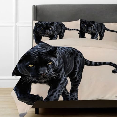 Linge de lit de haute qualité léopard 3D 140x200 cm noir avec fermeture cachée