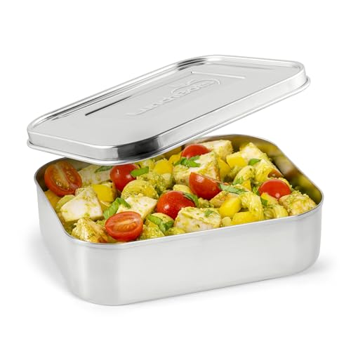 LunchBots Medium Uno Stainless Steel Sandwich Container - Open Design for Wraps - Salads or a Small Meal - Eco-Friendly - Dishwasher Safe and BPA-Free - Stainless Steel