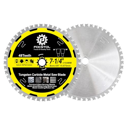 Image of 7-1 /4 Inch Metal Cutting Circular Saw Blade - FOCSTOL 2pcs Tungsten Carbide Tipped Saw Blade 48T for Iron Ferrous Metals Steel Pipe Arbor 5 /8 Inch